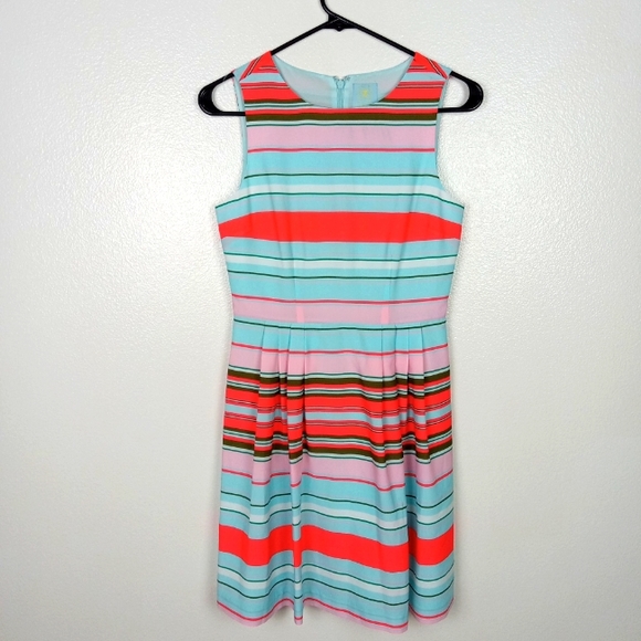 CeCe Dress Sleeveless Skater Orange Turquoise Stripes Sleeveless Size 0 - Picture 1 of 14